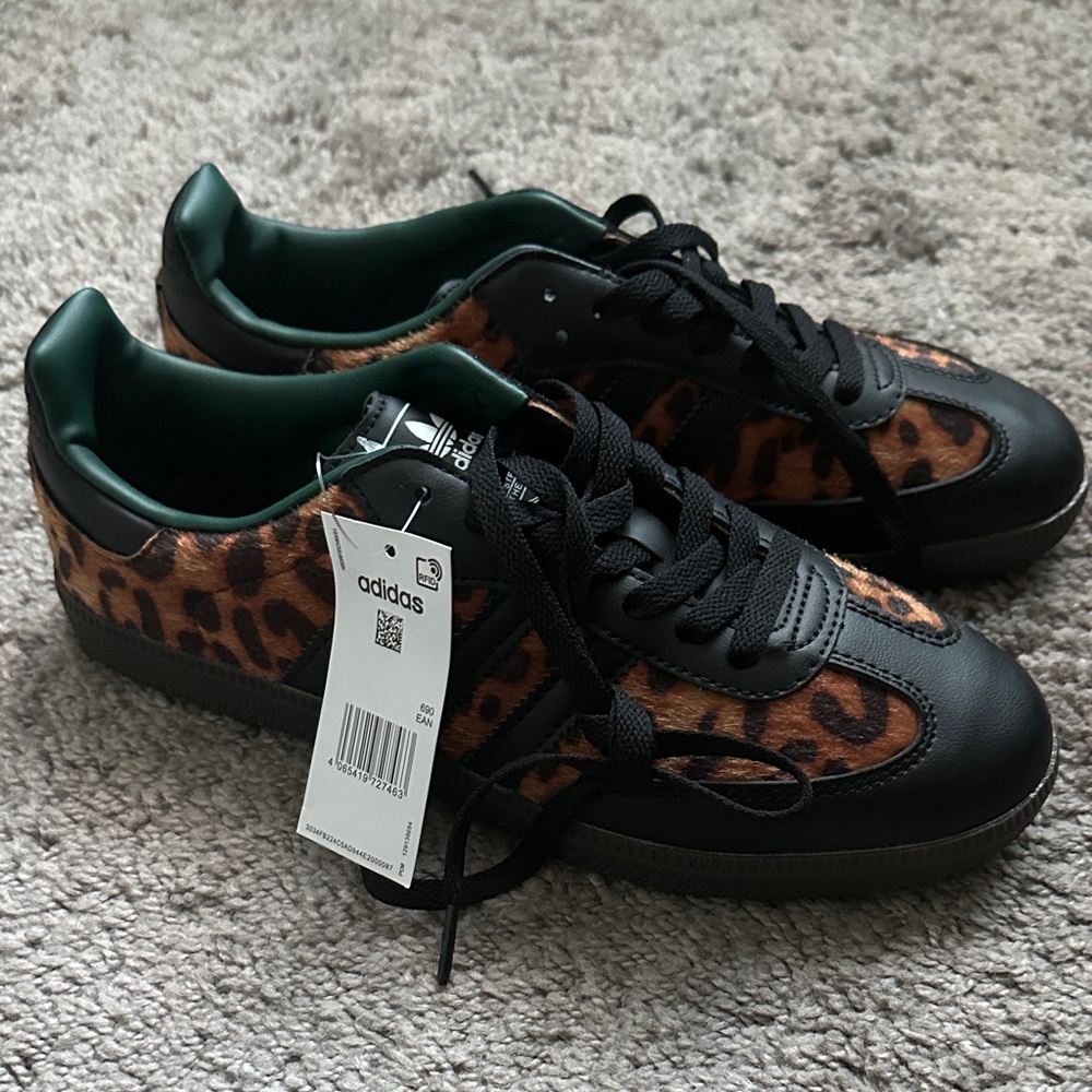 Adidas Black and Leopard Pattern Sneakers